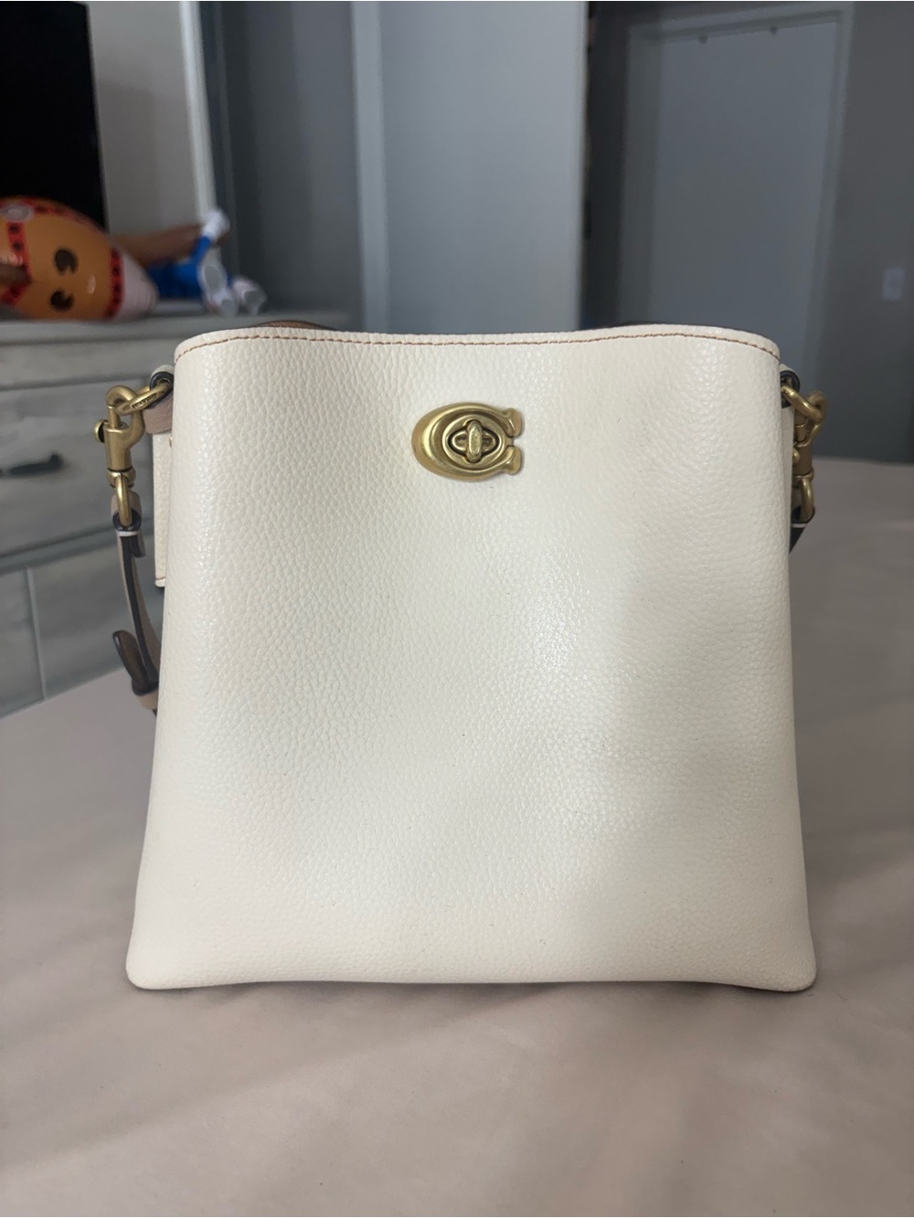 Coach Chalk Pebble Leather Crossbody with Gold Hardware